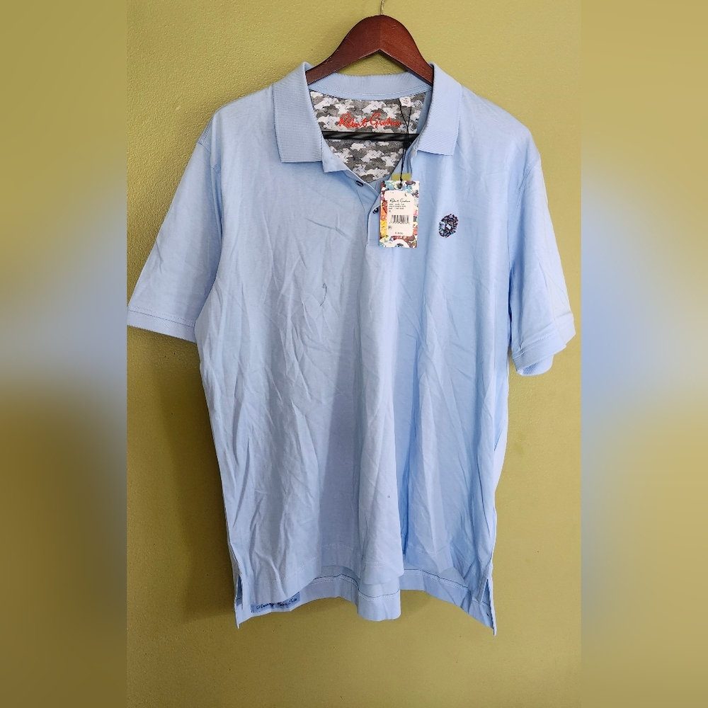 Robert Graham Mens‎ Polo Shirt Stone Trail XL RSS227510CF Light Blue Cotton NWT